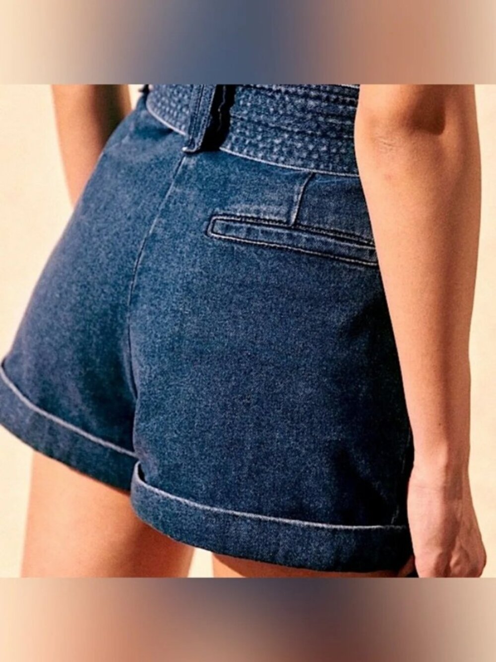 Sézane Rome Shorts Deep Blue Denim Paperbag Belted High Waist Size FR 34 / US 2 - Picture 13 of 13